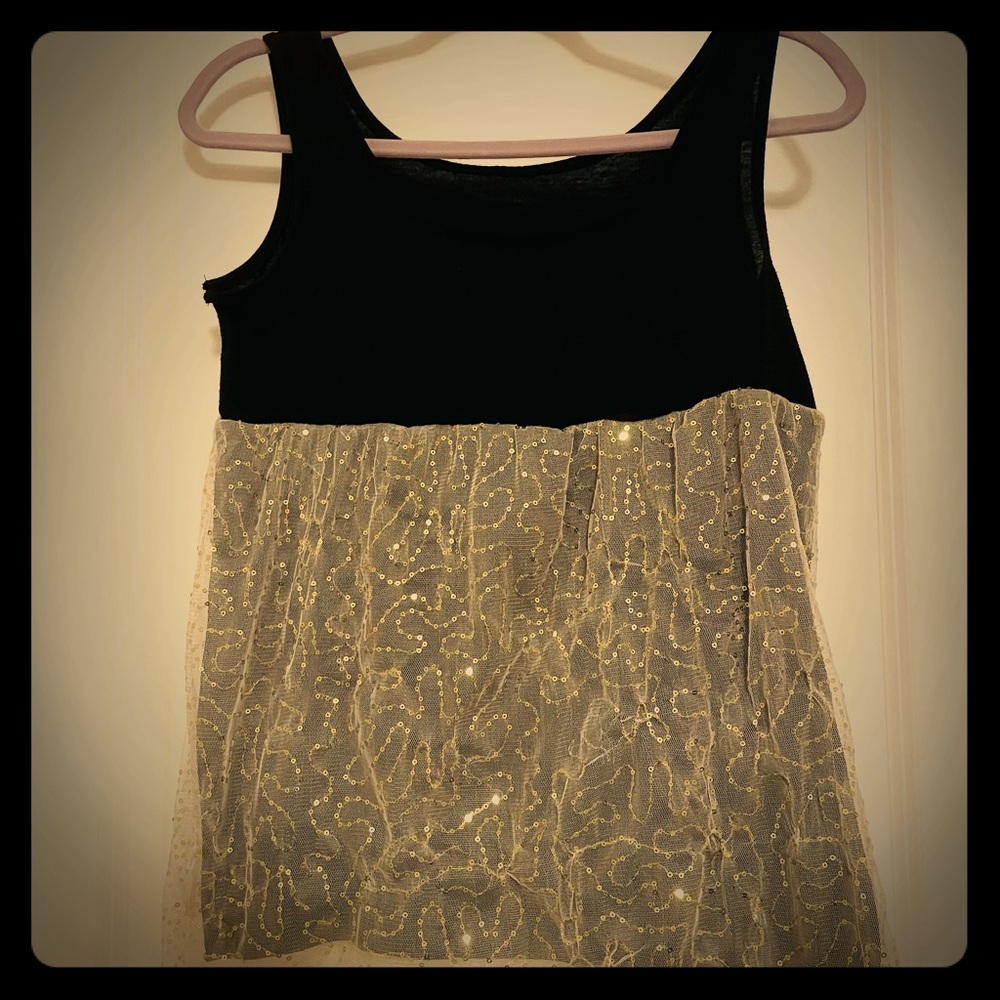 Sleeveless Top with Sequined Mesh Layering